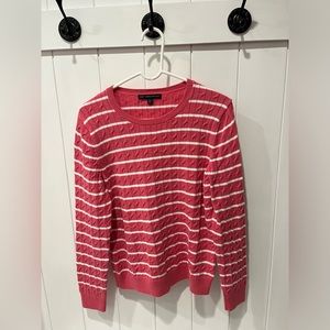 Brooks Brothers Pink and White stripe cable knit sweater
